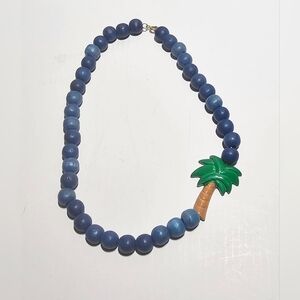 Tropical Hawaiian Palm Tree Blue Beaded Necklace